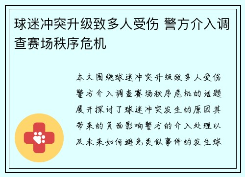 球迷冲突升级致多人受伤 警方介入调查赛场秩序危机